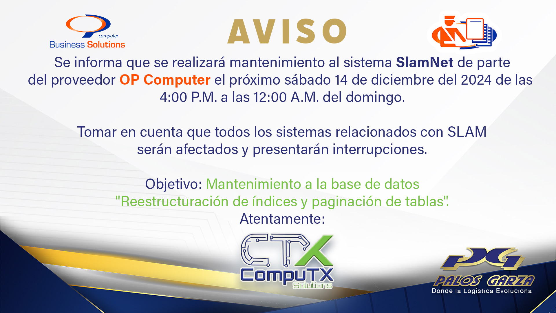 Aviso - Sábado 14 de Diciembre 2024.